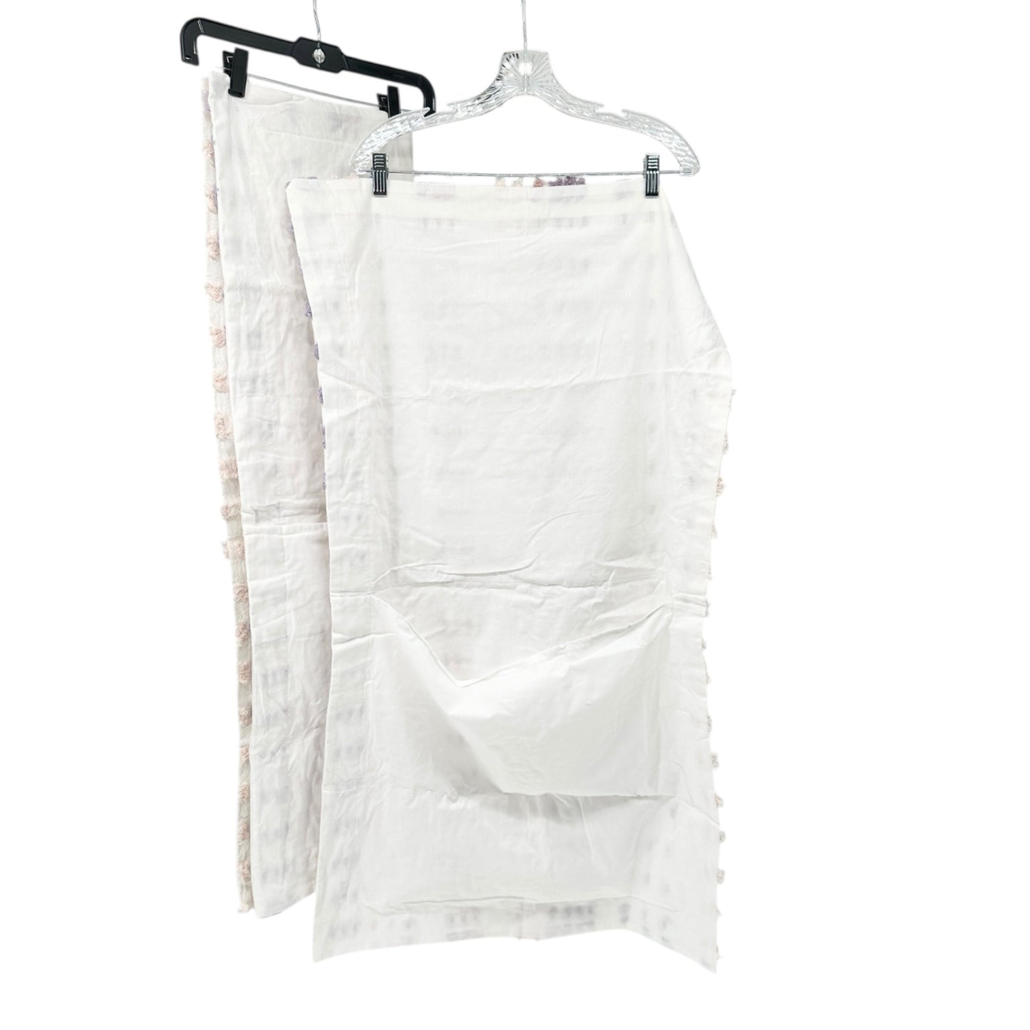 Set Of 2 Cotton Pillow Shams King Size 20x36 White w Purple Pink Tufted Design