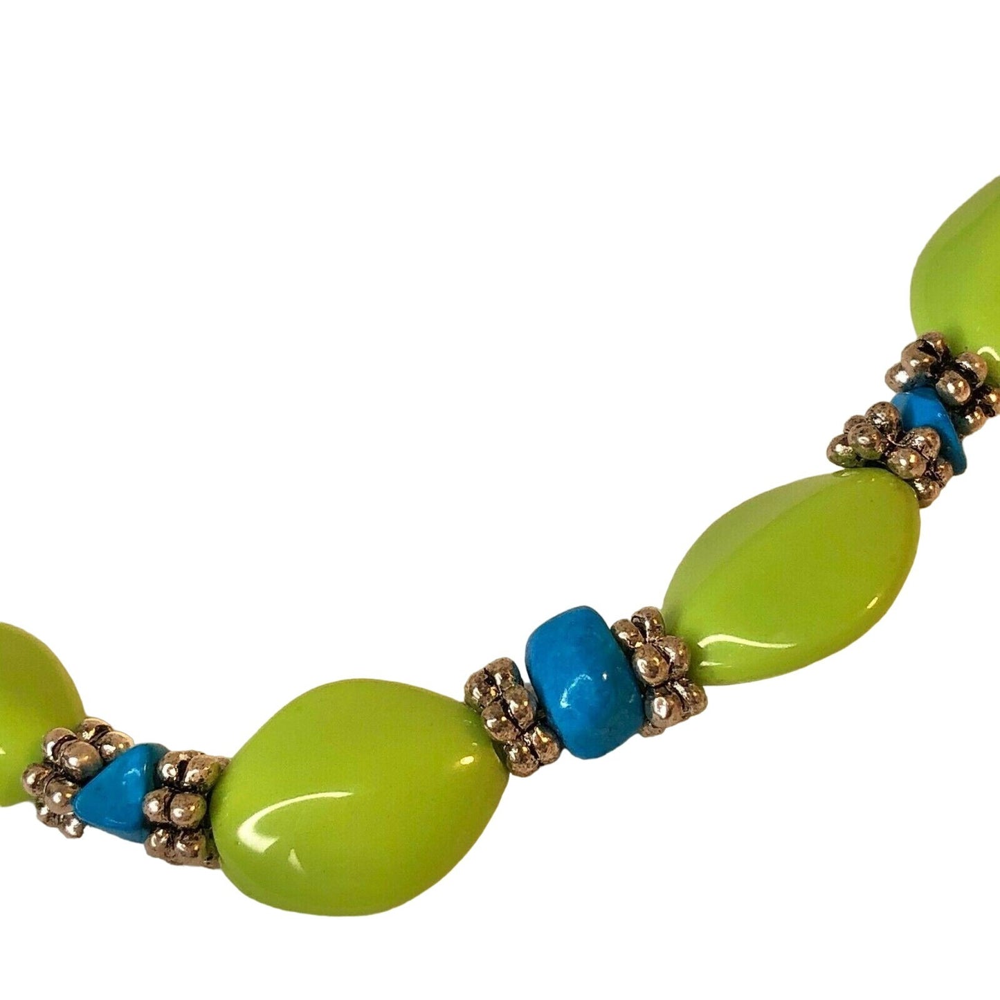 Handcrafted Necklace Lime Green & Bright Blue Beads Spring Bright Beautiful NEW