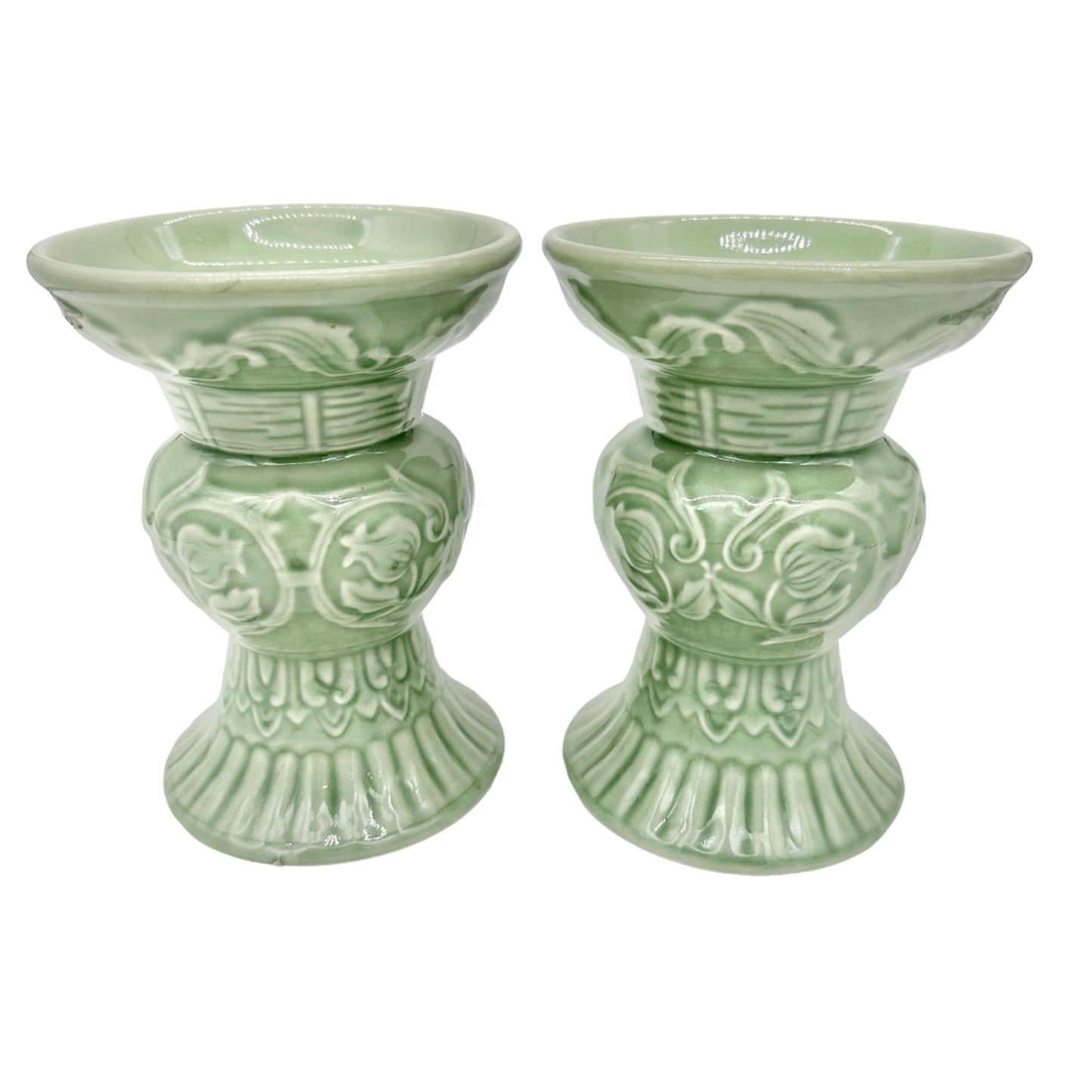 Pair of Chopsticks Andrea by Sadek Candleholders Mint Green Ceramic Pillar Taper