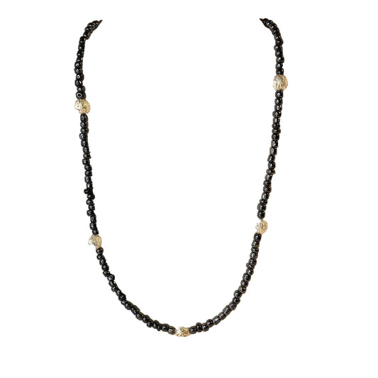 Handcrafted Beaded Necklace Pewter Colored Beads with Silver Accent Beads NEW