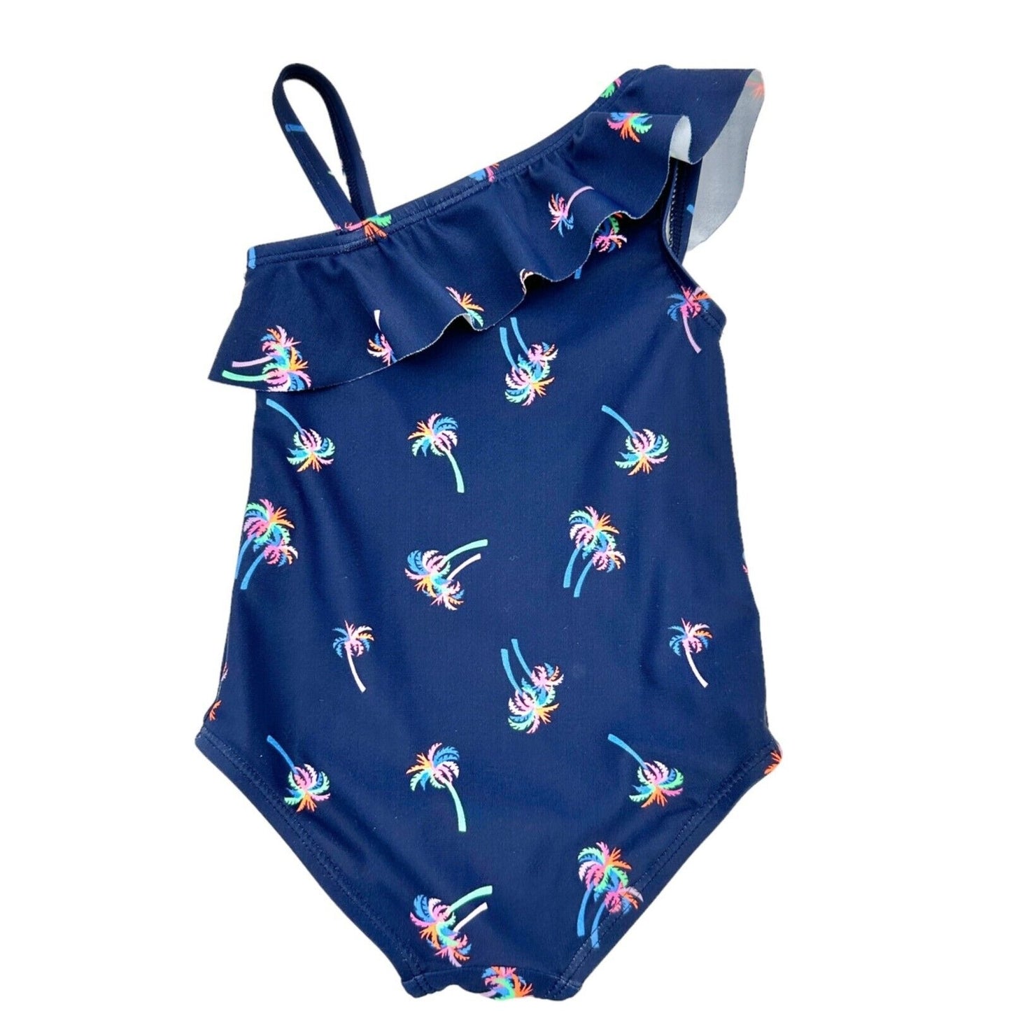 OshKosh B'gosh Baby 6M Swimsuit Navy Blue w/ Bright Palm Trees Off Shoulder Look