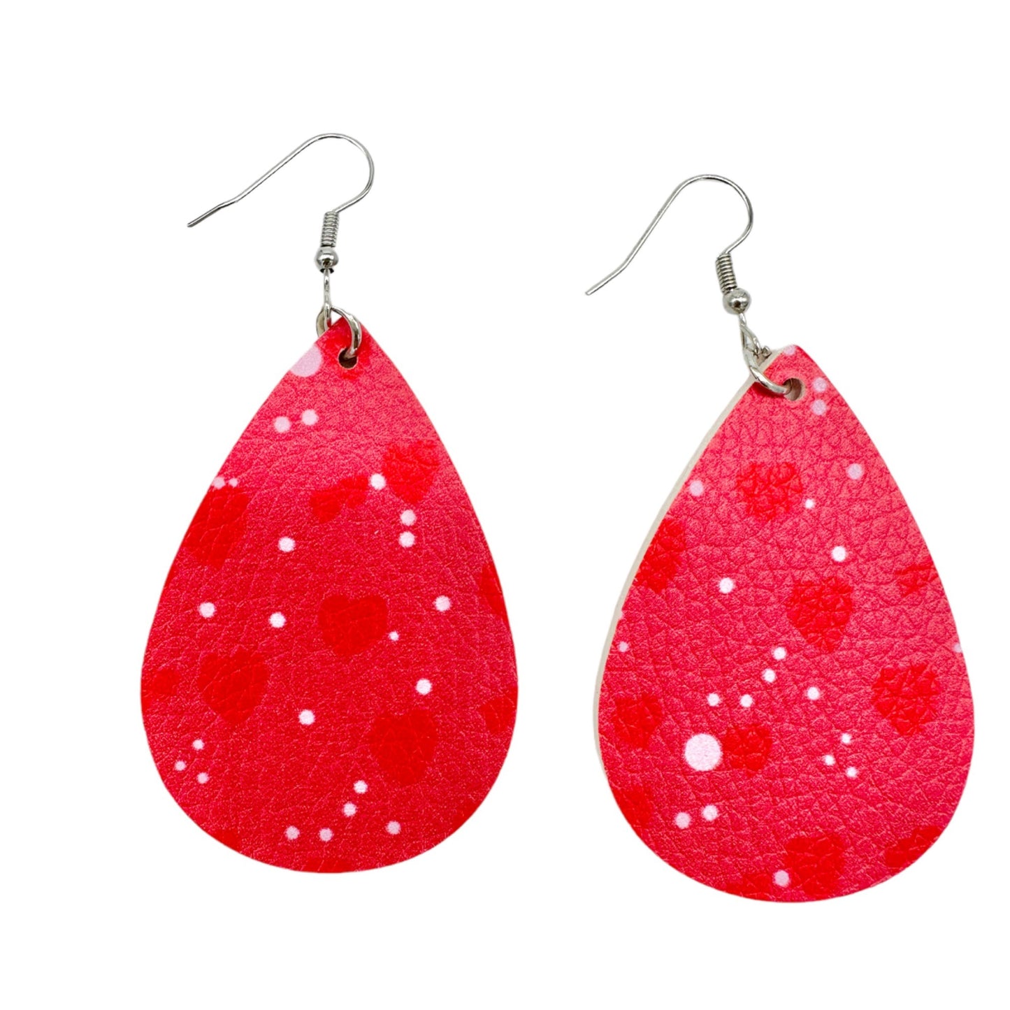 Two Pairs of Valentines Earrings Hearts Teardrop Red White Pink Faux Leather NEW