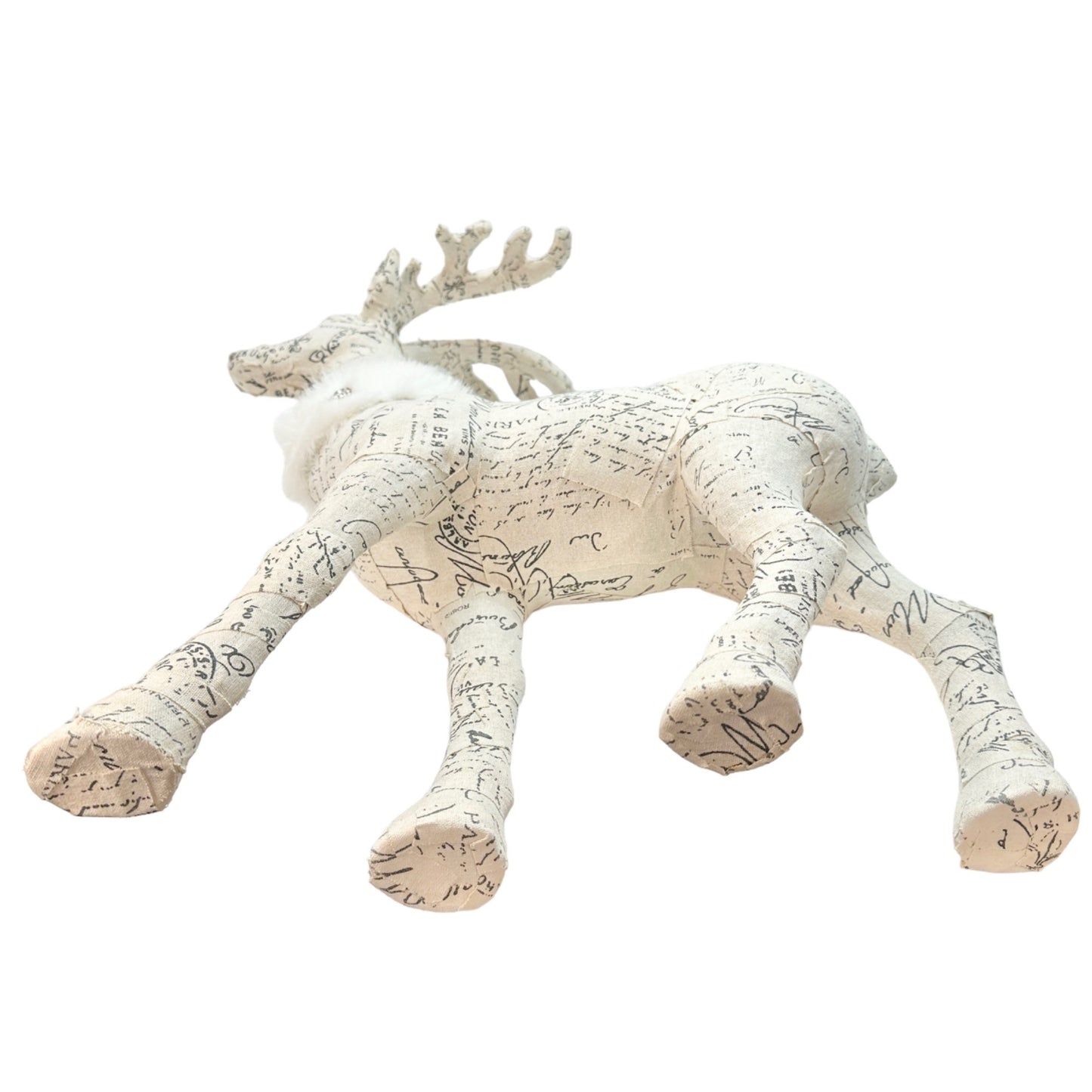 Christmas Winter Reindeer Fabric Mache Figure Lg 25 in Tall 21 in White Faux Fur