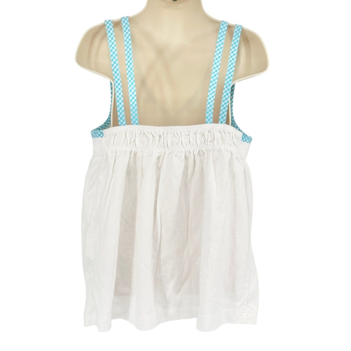 Janie and Jack Girls Size 6 Halter Top White Blue and White Gingham Trim Floral