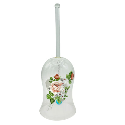 Hand Painted Clear Glass Bell Floral Design Blue Clapper Elegant Decor Piece 7"H