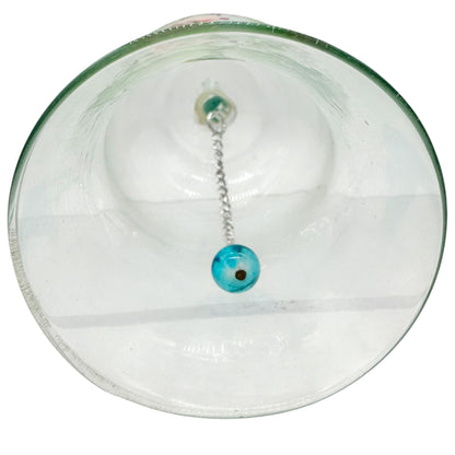 Hand Painted Clear Glass Bell Floral Design Blue Clapper Elegant Decor Piece 7"H