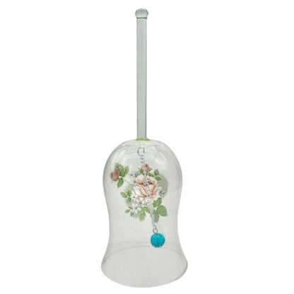 Hand Painted Clear Glass Bell Floral Design Blue Clapper Elegant Decor Piece 7"H
