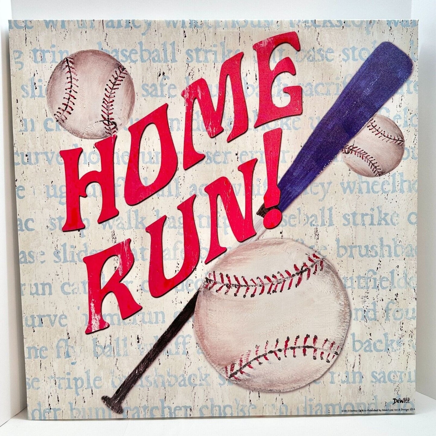 Kirkland's Hanging Picture 24 x 24 Red White Blue Baseball Theme NEW