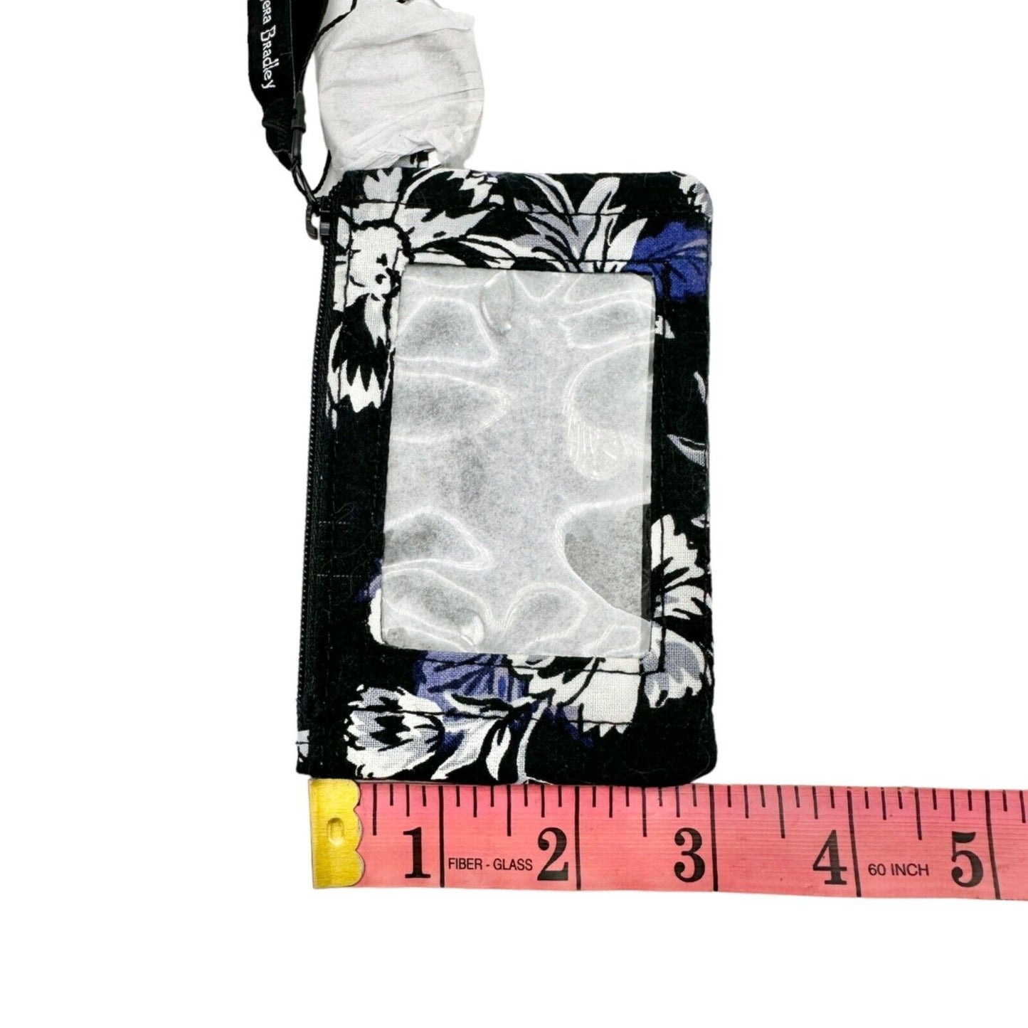 Vera Bradley Zip ID Case 4.5 x 3 Frosted Floral Black Blue White NWT