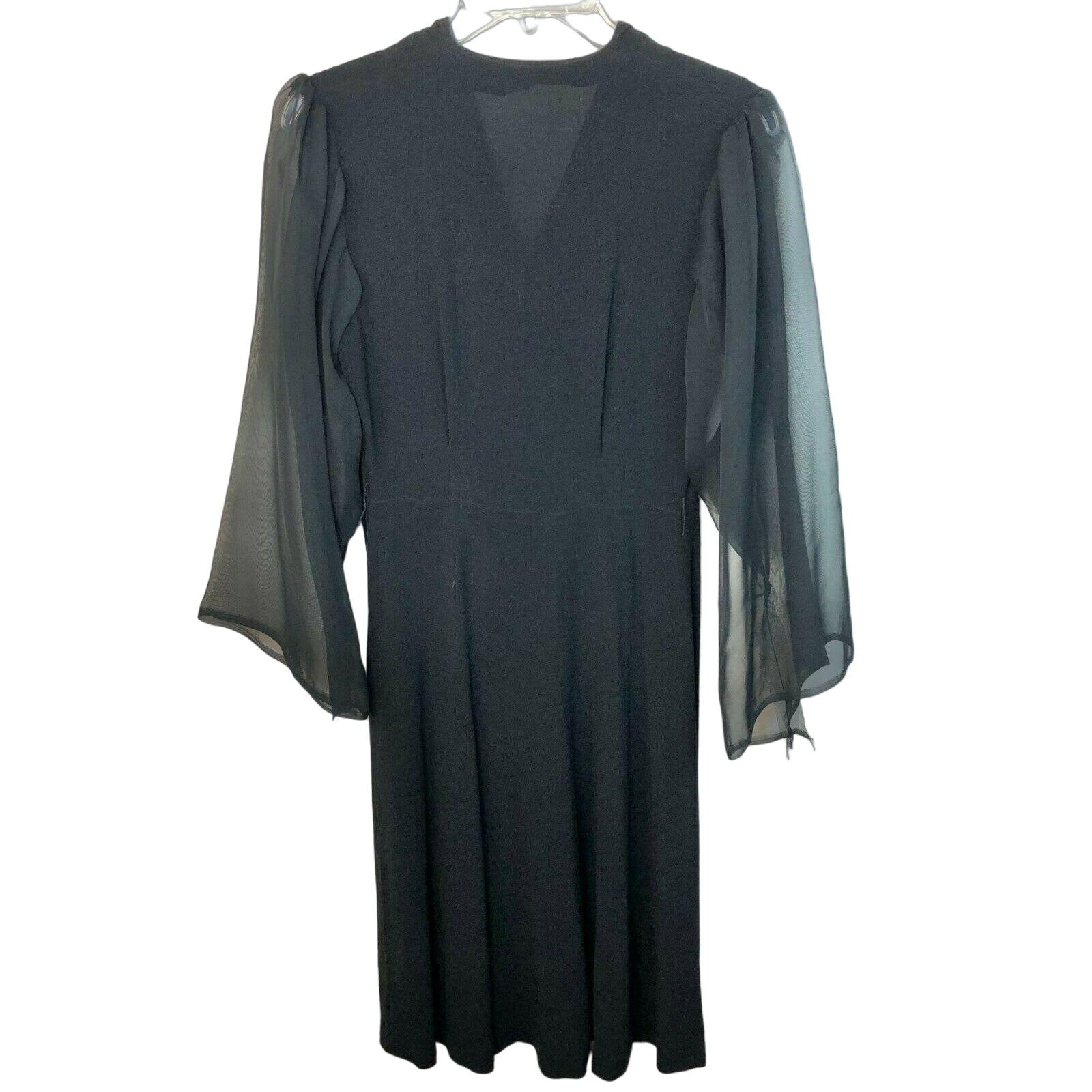 Black Dress with Sheer Flared Long Sleeves No Tags V-Neck Elegant Simp Tiffany's Treasures and Trinkets Black Dress with Sheer Flared Long Sleeves No Tags V-Neck Elegant Simp Tiffany's Treasures and Trinkets