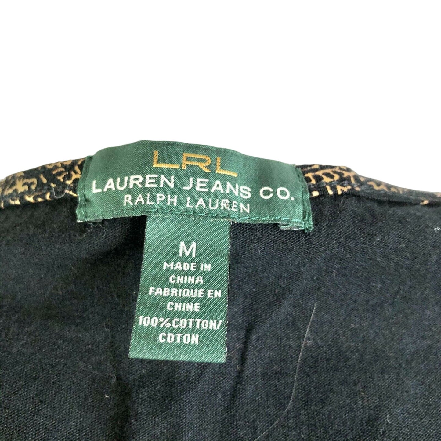 Lauren Ralph Lauren Jeans Co. Womens Medium Black with Gold Paisley Design Top EUC