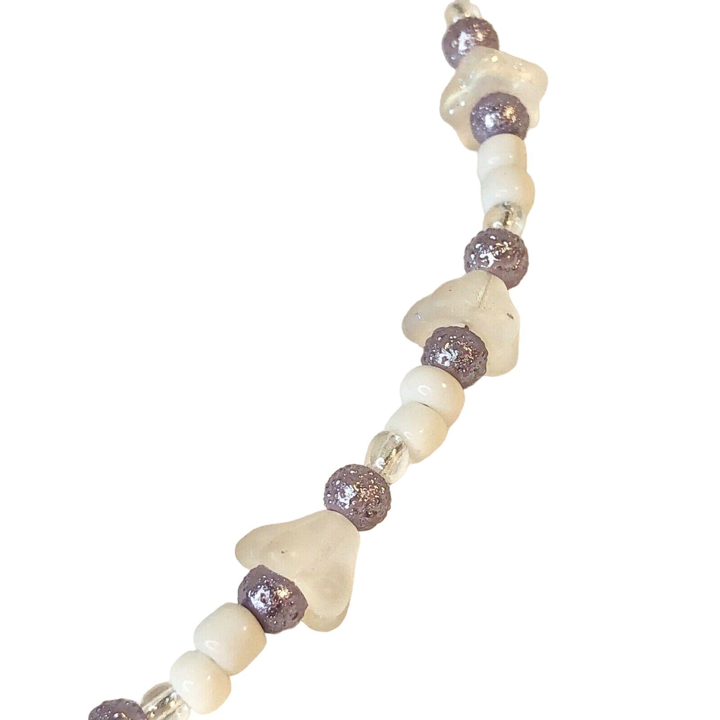 Handcrafted Beaded Necklace White Purple & Clear Beads Beautiful Jewelry NEW