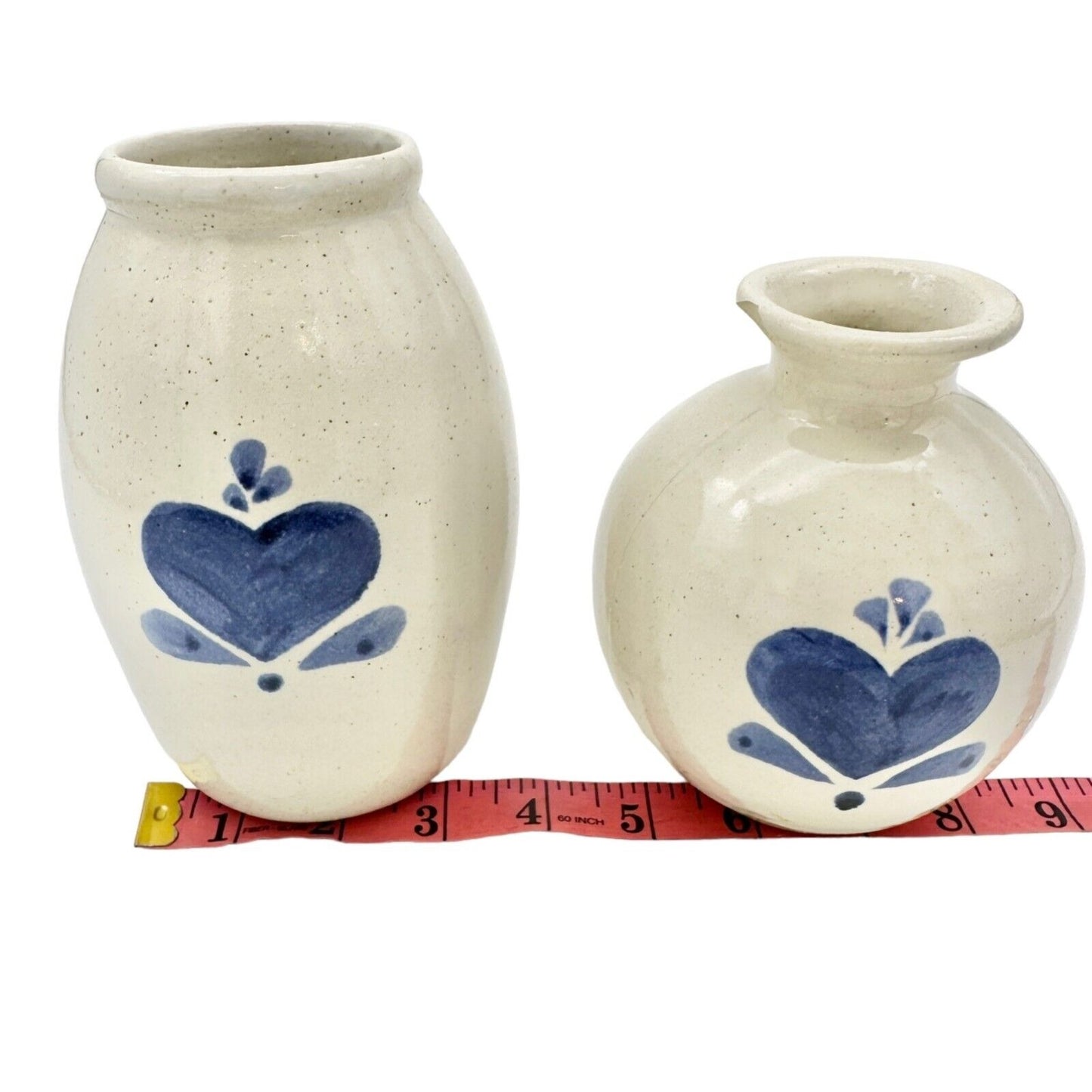 Pair of Stoneware Crocks Off-White with Blue Heart Motif