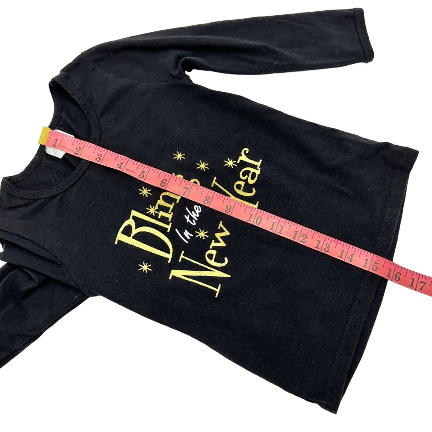 Bling in the New Year Toddler Girls M Black T-Shirt Long Sleeve Gold with Stars