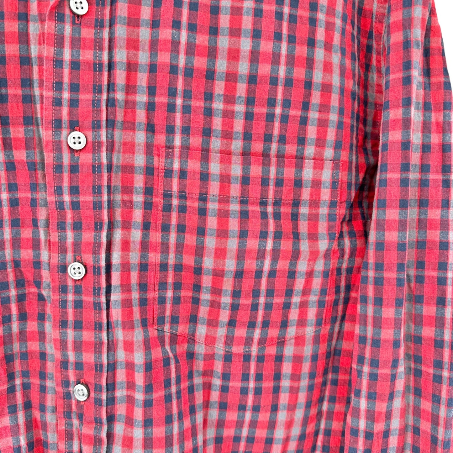 George Classic Fit Plaid Shirt Mens 2XL 50-52 Red Blue LS Button-Down Collar