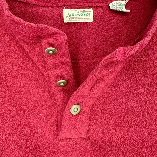 St John's Bay Pullover XL Maroon Fleece 3 Button Henley Long Sleeve