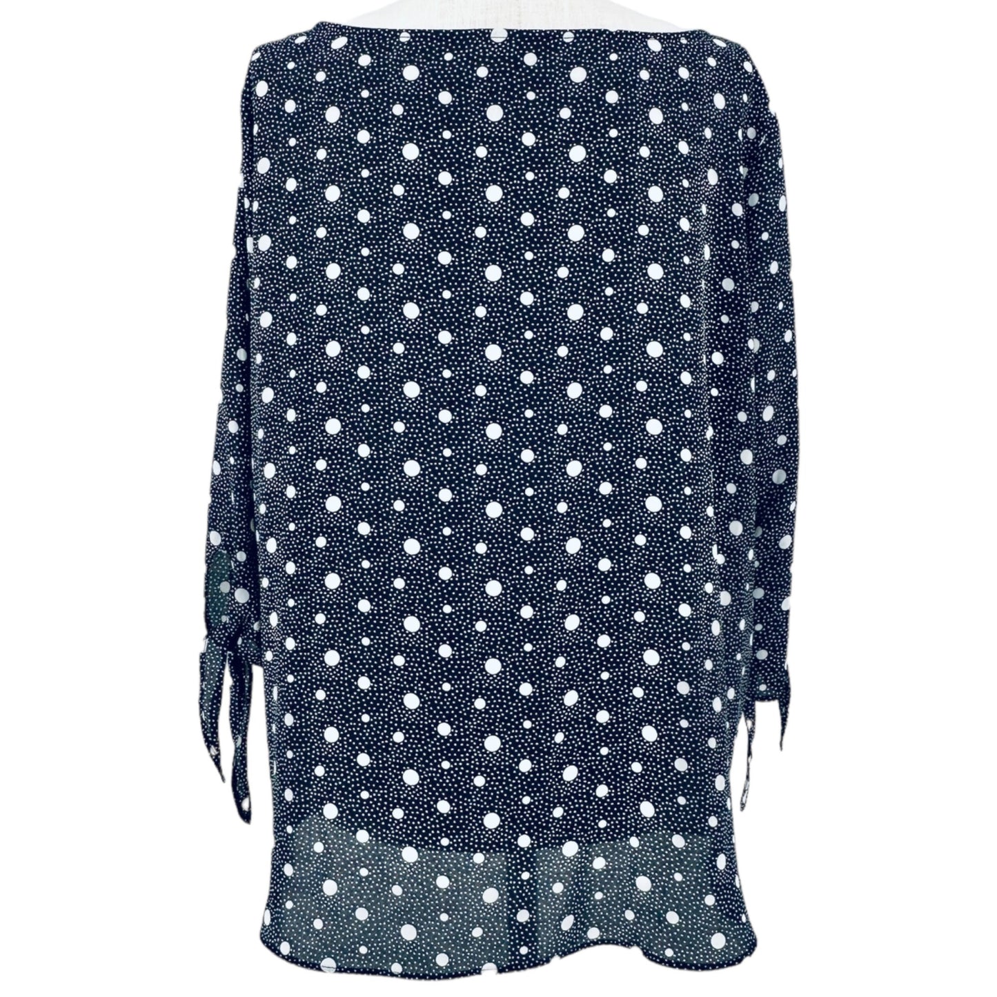 Talbots Plus Top Womens 2X Black White Polka Dot 3/4 Tie Sleeves EUC