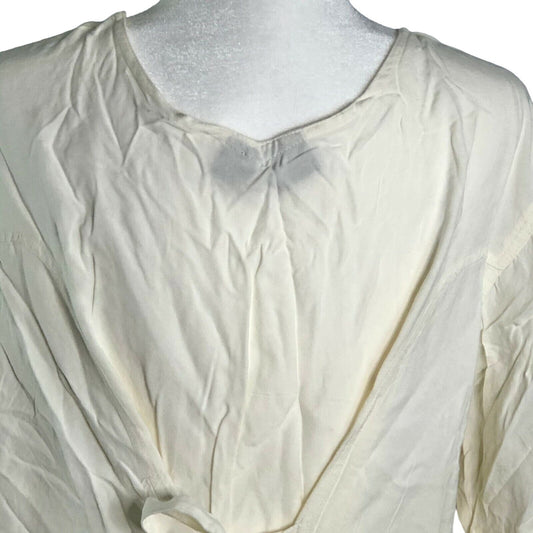 My Choice 1X Cream Lace Embroidered Button-Up Blouse With Ruffle Hem LS