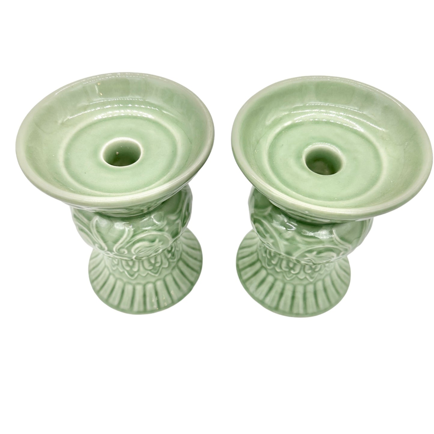 Pair of Chopsticks Andrea by Sadek Candleholders Mint Green Ceramic Pillar Taper