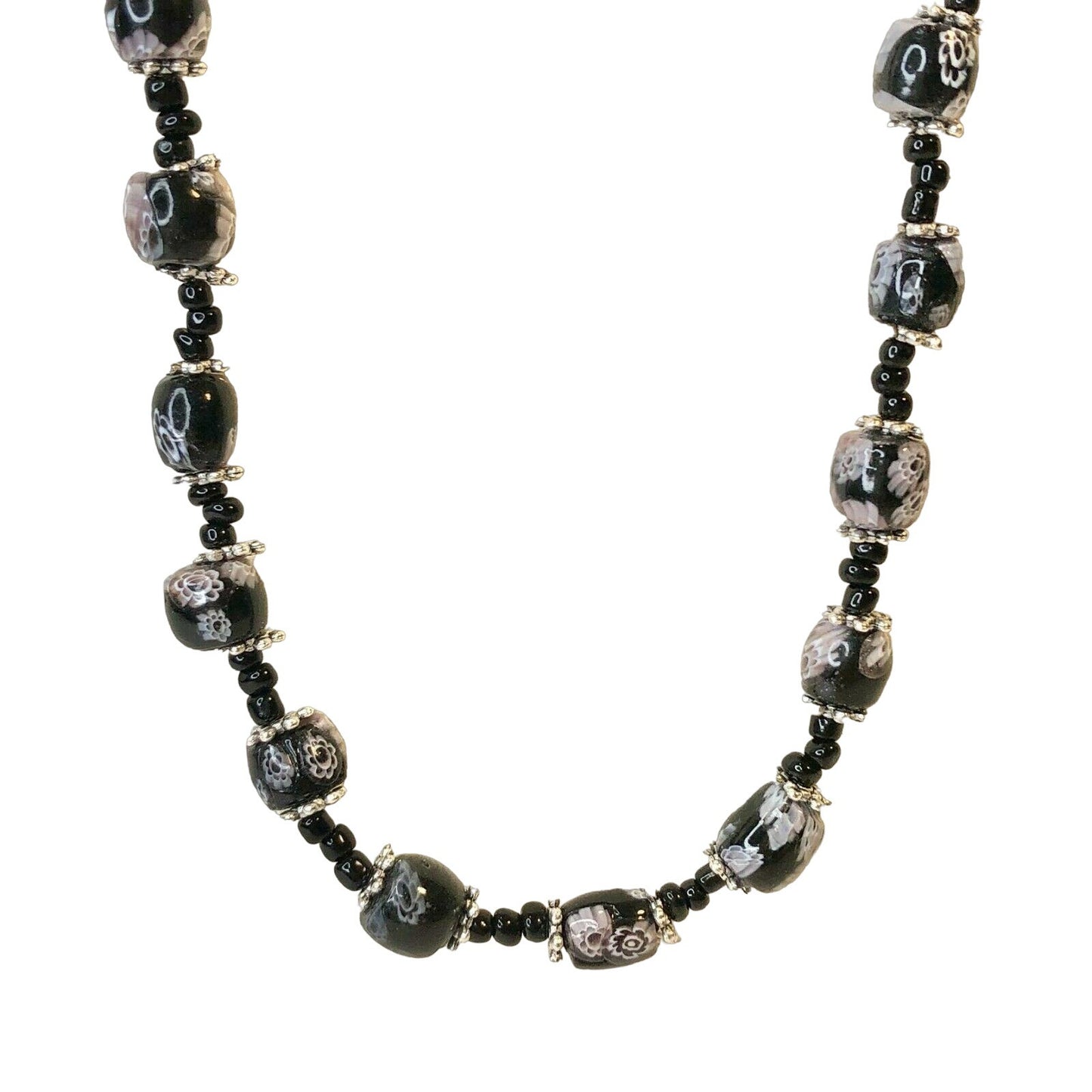 Handcrafted Beaded Necklace Black Floral Beads Elegant Simple Beauty Jewelry NEW
