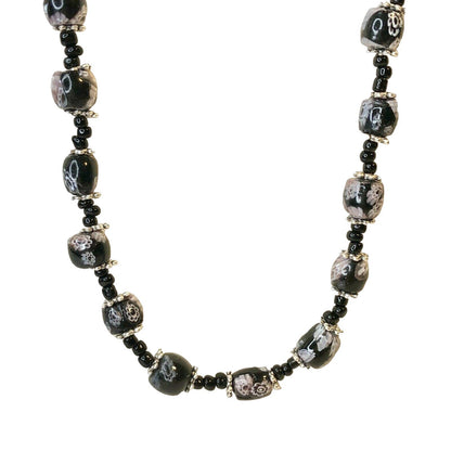 Handcrafted Beaded Necklace Black Floral Beads Elegant Simple Beauty Jewelry NEW