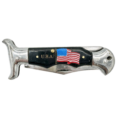 Vintage Folding Pocket Knife USA With American Flag 3.5 in Stainless Steel Blade