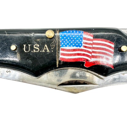 Vintage Folding Pocket Knife USA With American Flag 3.5 in Stainless Steel Blade