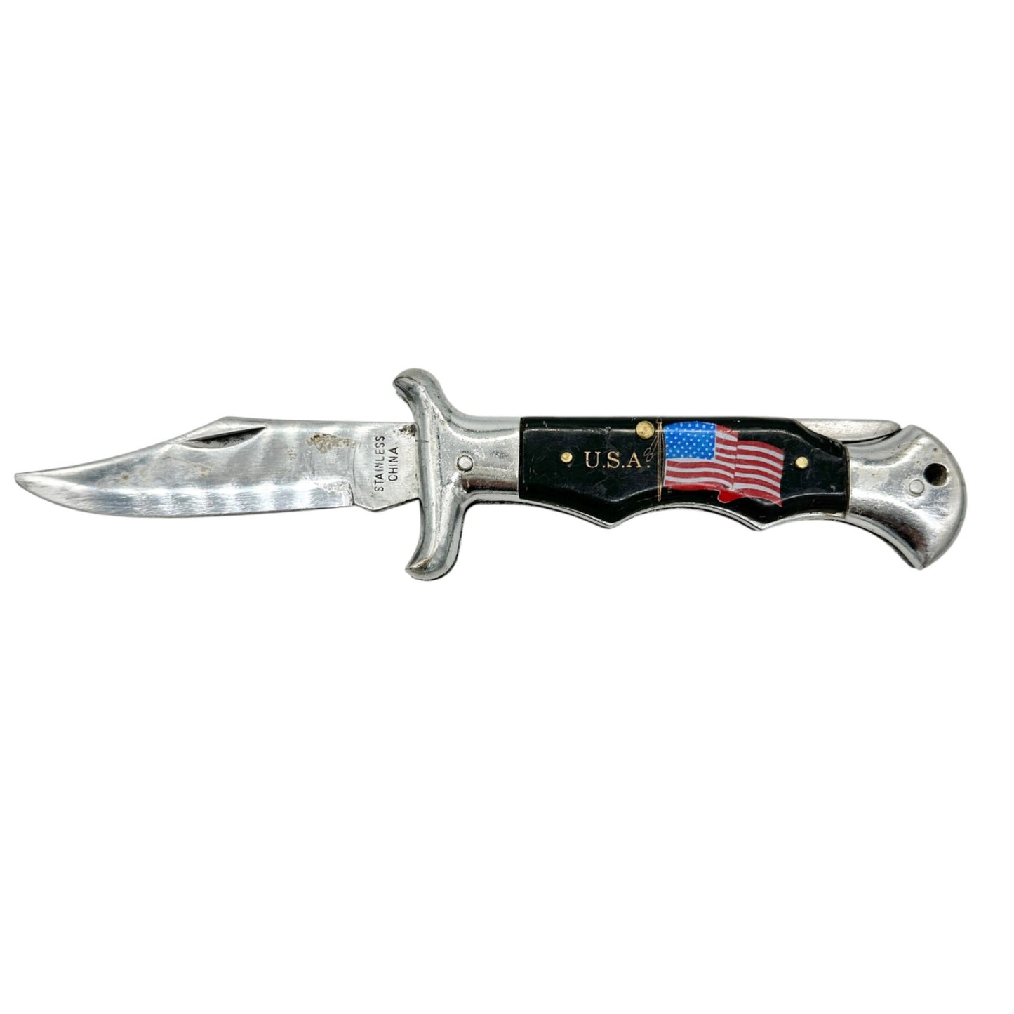 Vintage Folding Pocket Knife USA With American Flag 3.5 in Stainless Steel Blade