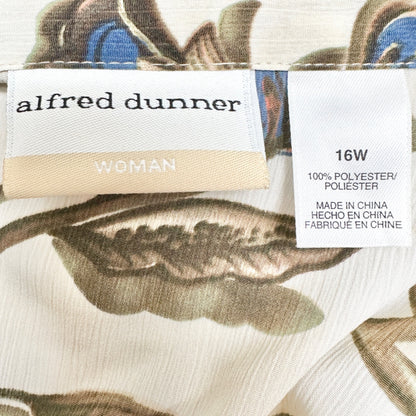 Alfred Dunner Shirt Womens 16W Floral-Print Button-Down LS Polyester Multicolor