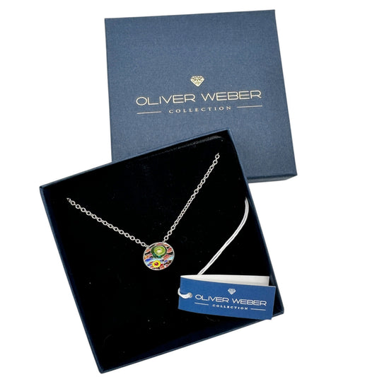 Oliver Weber Collection Pendant Necklace Multi-Color Enamel Art Design 16 Inches