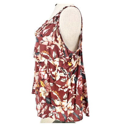 Torrid 3 Slub Ruffle Tank Top Womens Maroon Floral Sleeveless V Neck 22-24