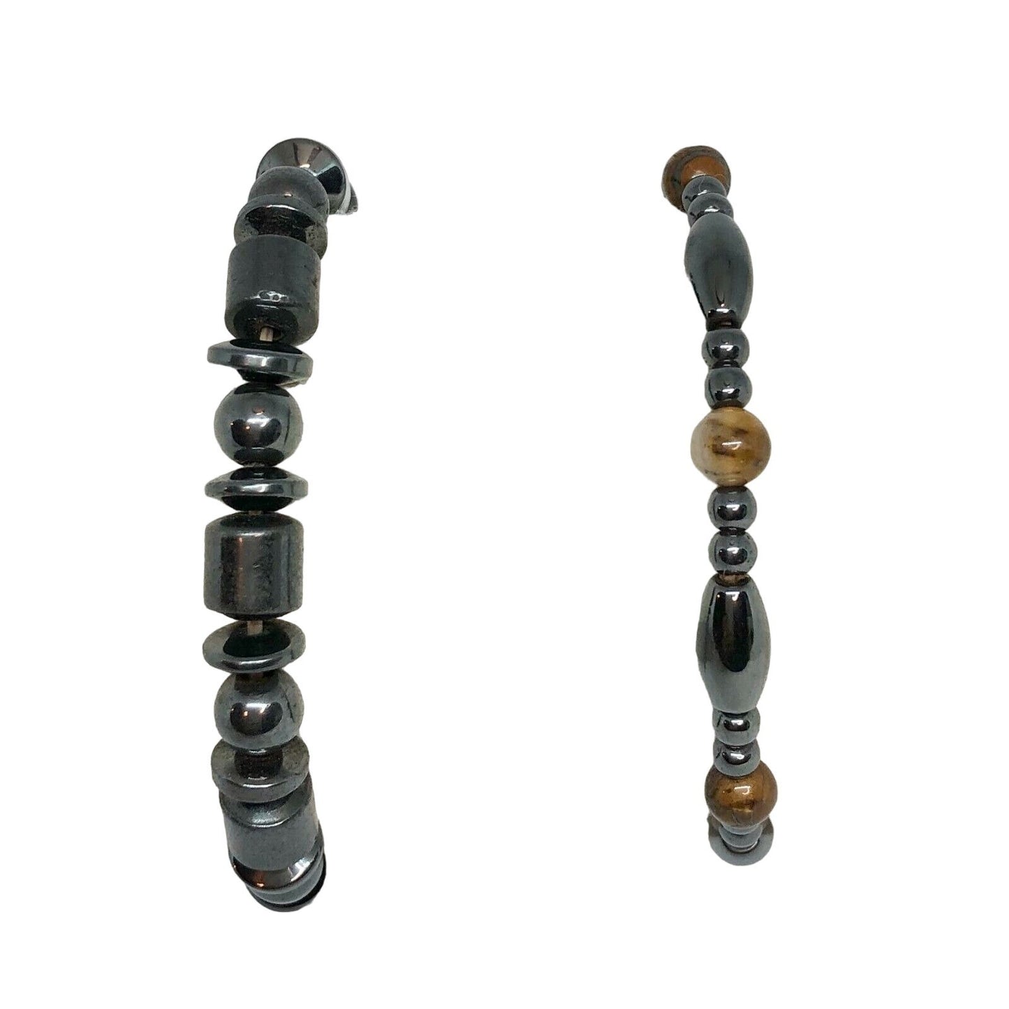 Set of Two Magnetic Bracelets Black Brown 7" Long