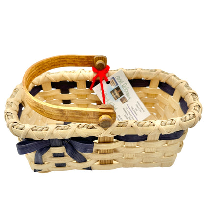 Handmade Basket Cookies for Two with Blue Accent Moveable Wooden Handle Small