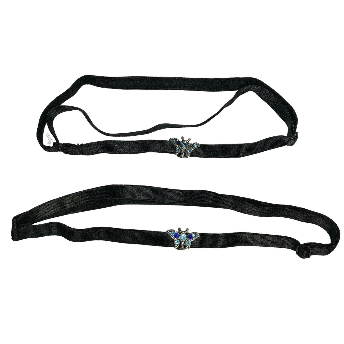 Pair of 2 Black Headbands with Butterfly Charm Adjustable Elastic NEW