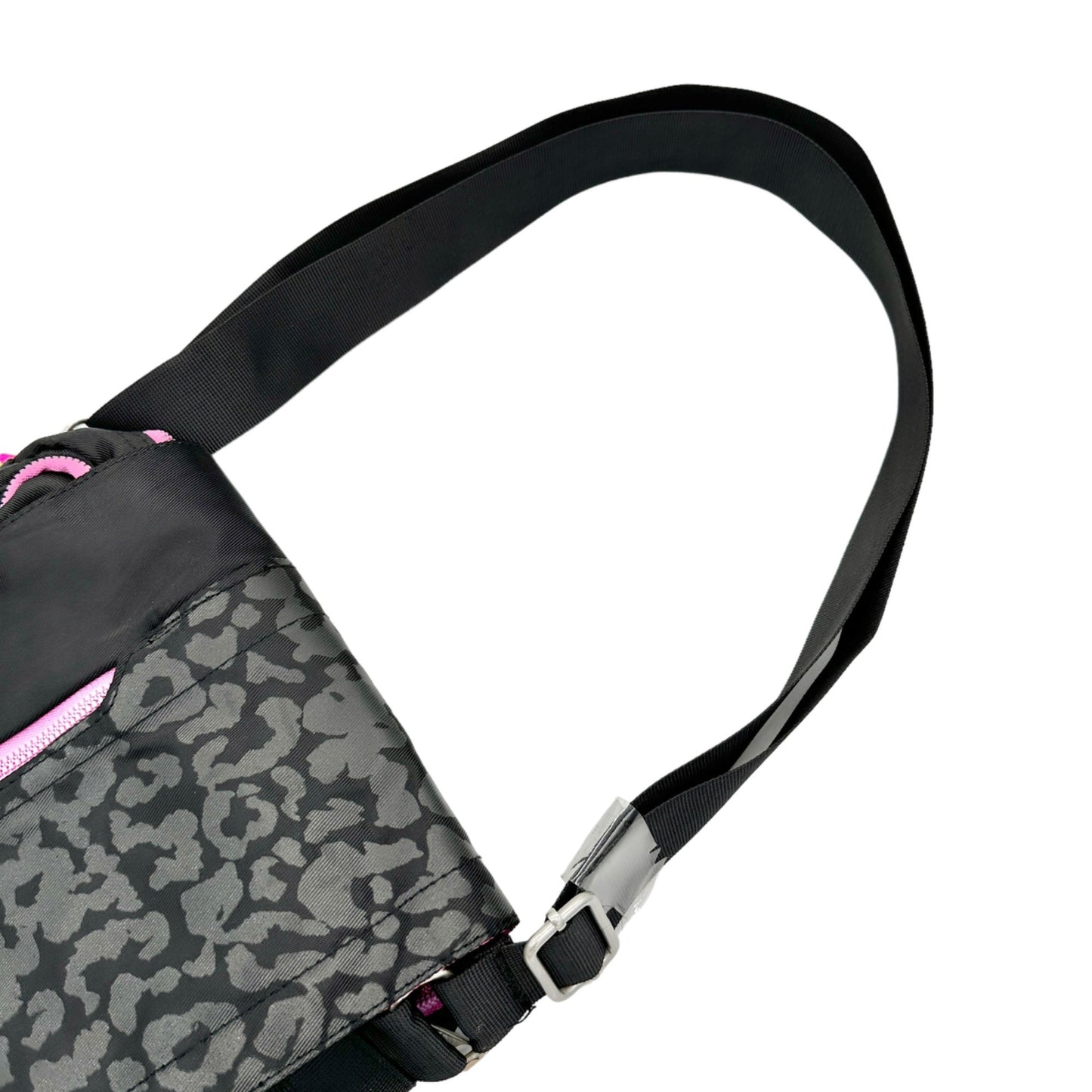 Skechers Messenger Bag Black Leopard Print Pink Accents Adjustable Strap