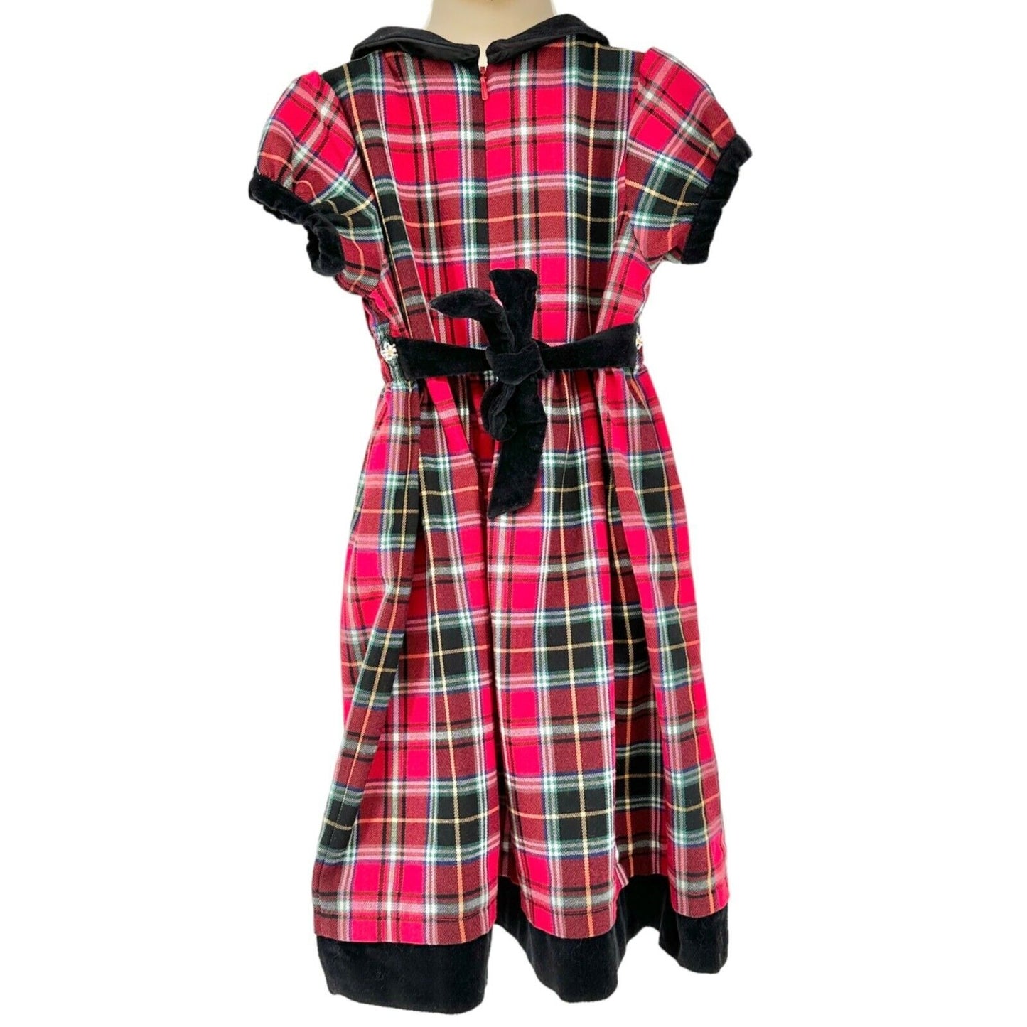 Hanna Andersson Girls 100 US 4 Dress Red & Black Paid with Faux Velvet Trim