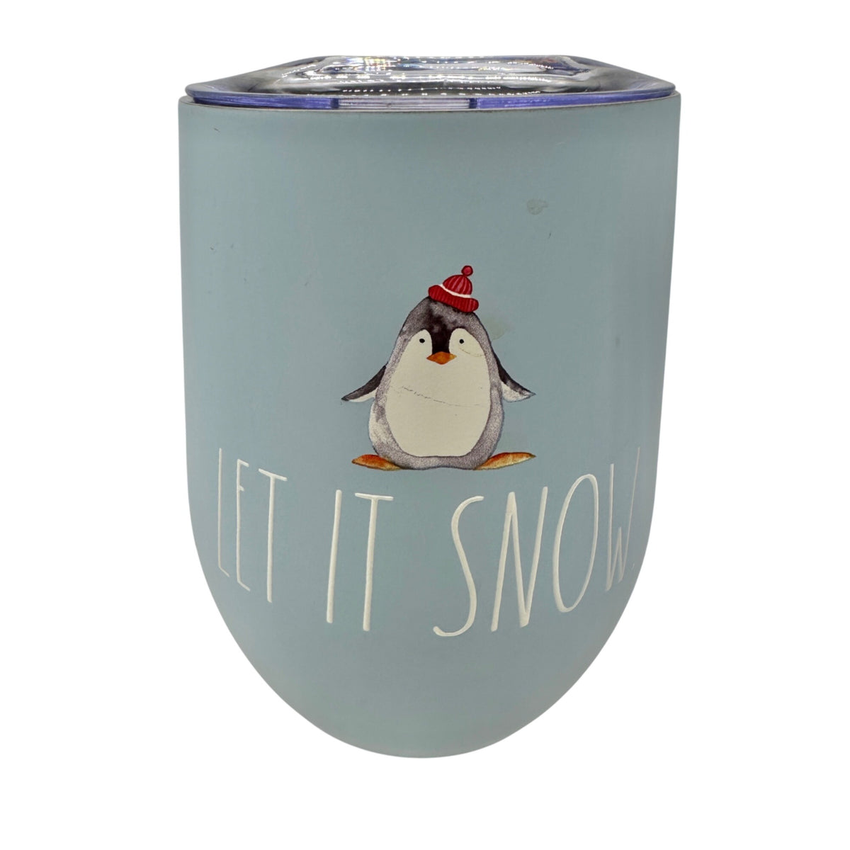Rae Dunn Let It Snow Penguin Stainless Steel Tumbler and Lid Blue 8 Oz Insulated