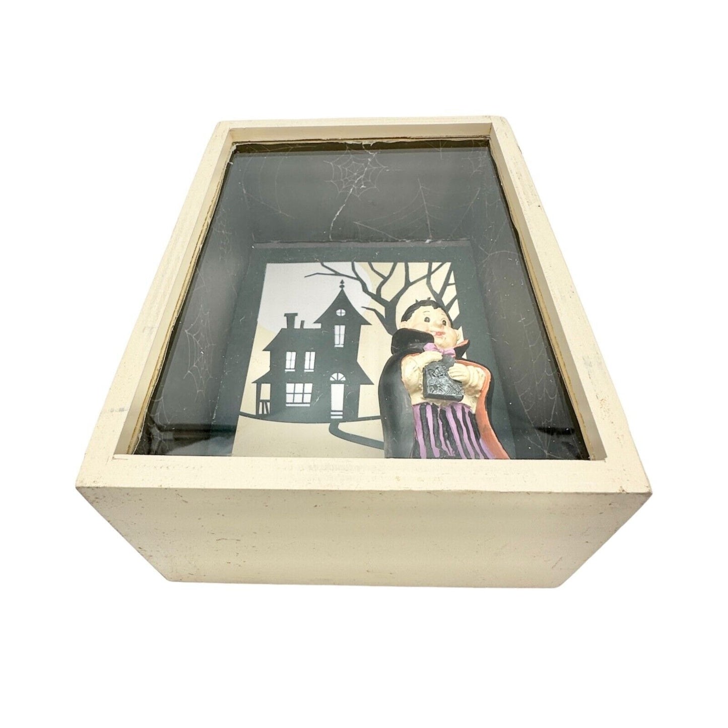 Halloween Handmade Shadow Box 7.5 x 5.5 x 3 in Beige Black Dracula Vampire