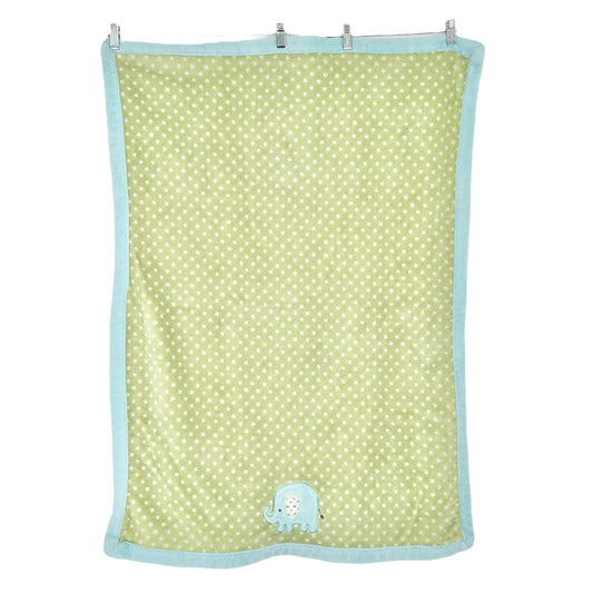 Carters Blanket One Size 40 x 30 Green Polka Dot Blue Elephant