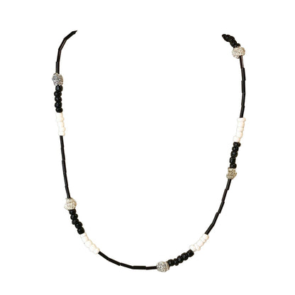 Handcrafted Beaded Necklace White, Black & Silver Beads Simply Elegant NEW