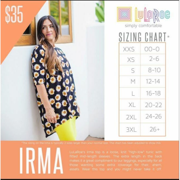 LuLaRoe RETIRED Irma Women's XS Multicolored Abstract mid-length sleeves NWT