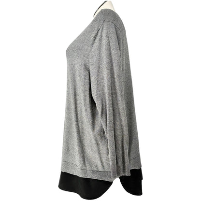 Croft & Barrow Sweater Womens 3X Gray Black Scoop Neck Long Sleeve Black Hem