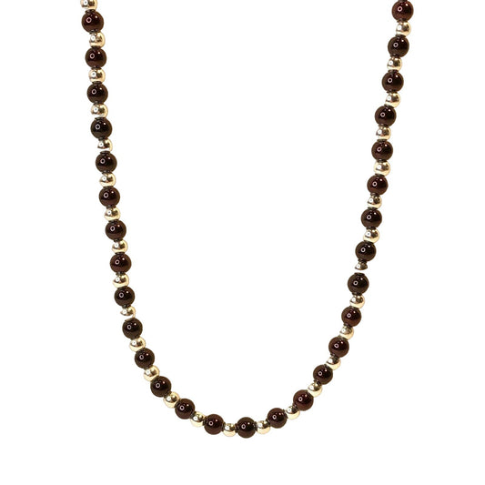 Handcrafted Beaded Necklace Brown & Silver Beads Simply Elegant Jewelry NEW