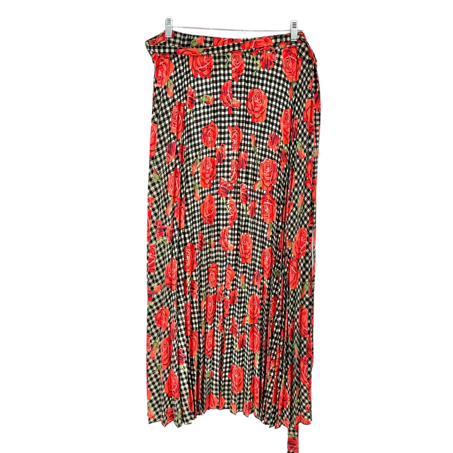 LuLaRoe Deanne Skirt Womens 3XL Red Black Ecru Roses Pleated Wrap Maxi NWT