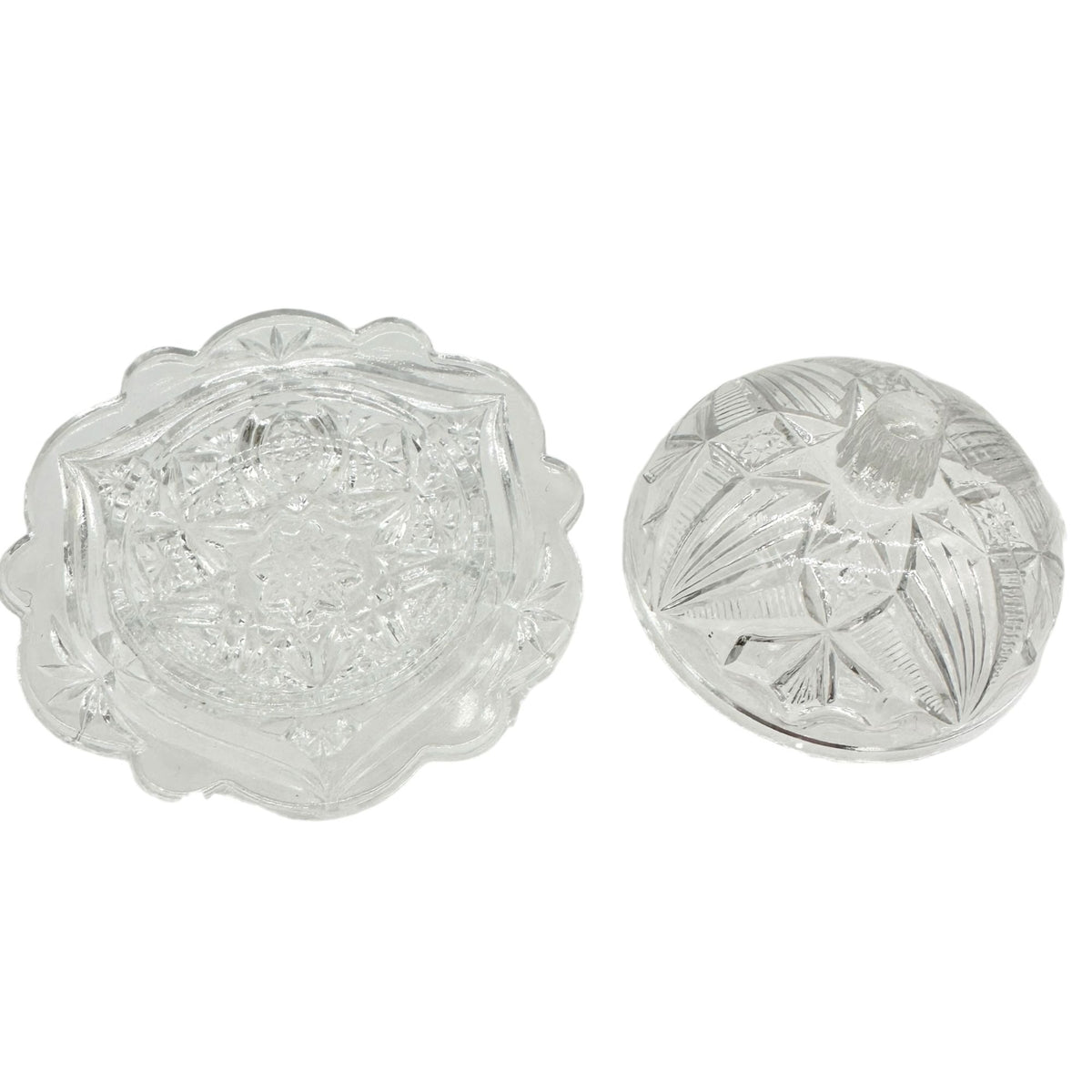 Rex Fancy Cut 4 Pc Childrens Table Set Clear EAPG Etched Glass Vtg Design 2.5"H