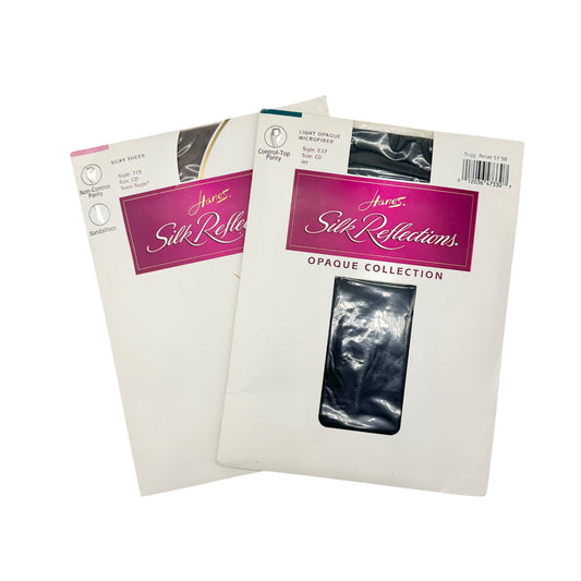 Hanes Silk Reflections Pantyhose Pair CD Size Jet Black and Town Taupe Colors