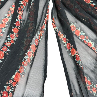 Torrid 3 Sheer Kimono Black Red Floral LS Crinkle Fabric Drawstring Waist 22-24