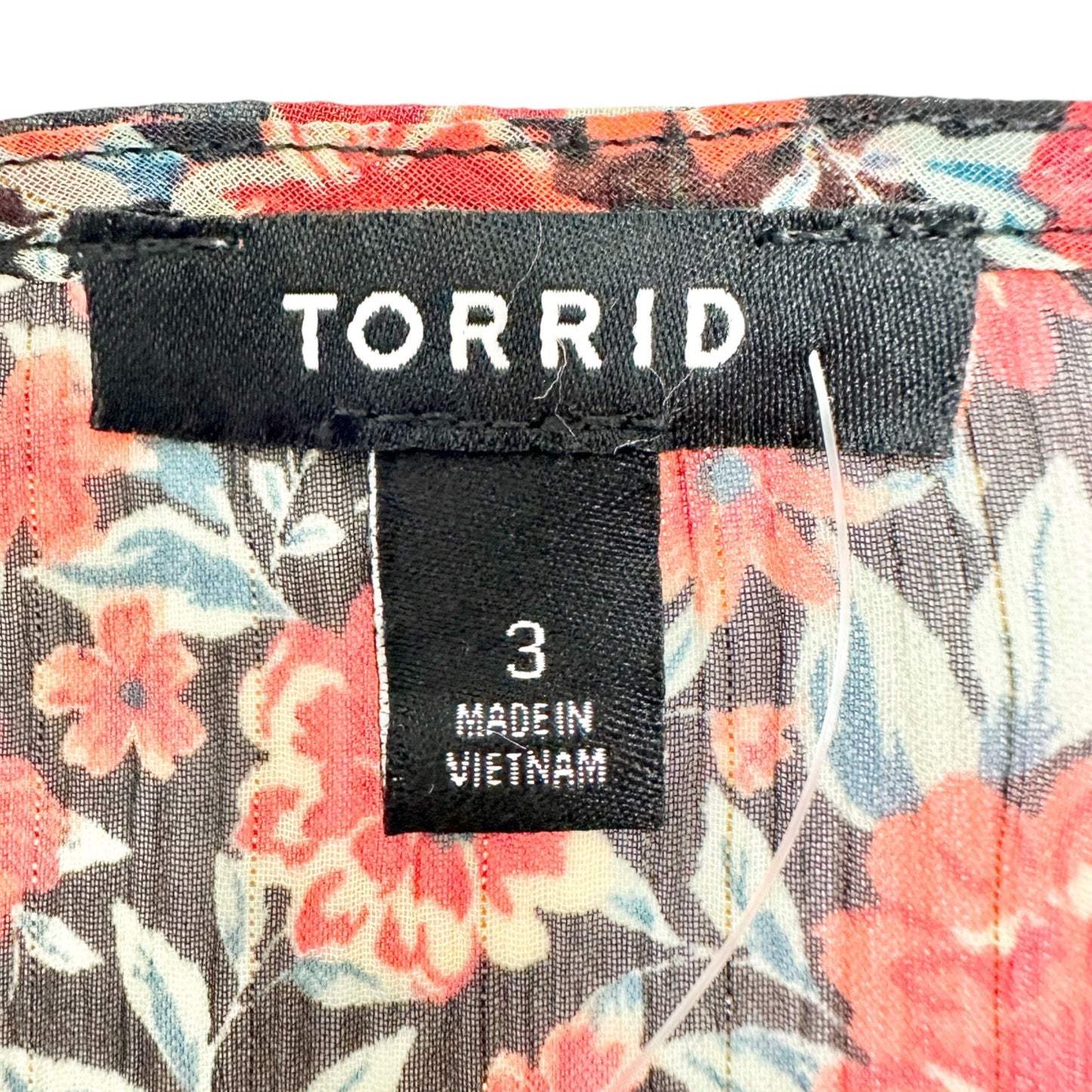 Torrid 3 Sheer Kimono Black Red Floral LS Crinkle Fabric Drawstring Waist 22-24