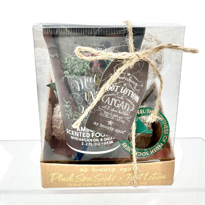My Beauty Spot Plush Spa Socks and Amber Foot Lotion Gray NIP