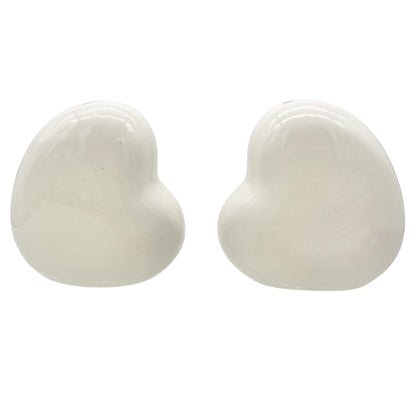 Salt and Pepper Shakers White Ceramic Hearts You & Me and Always & Forever Text